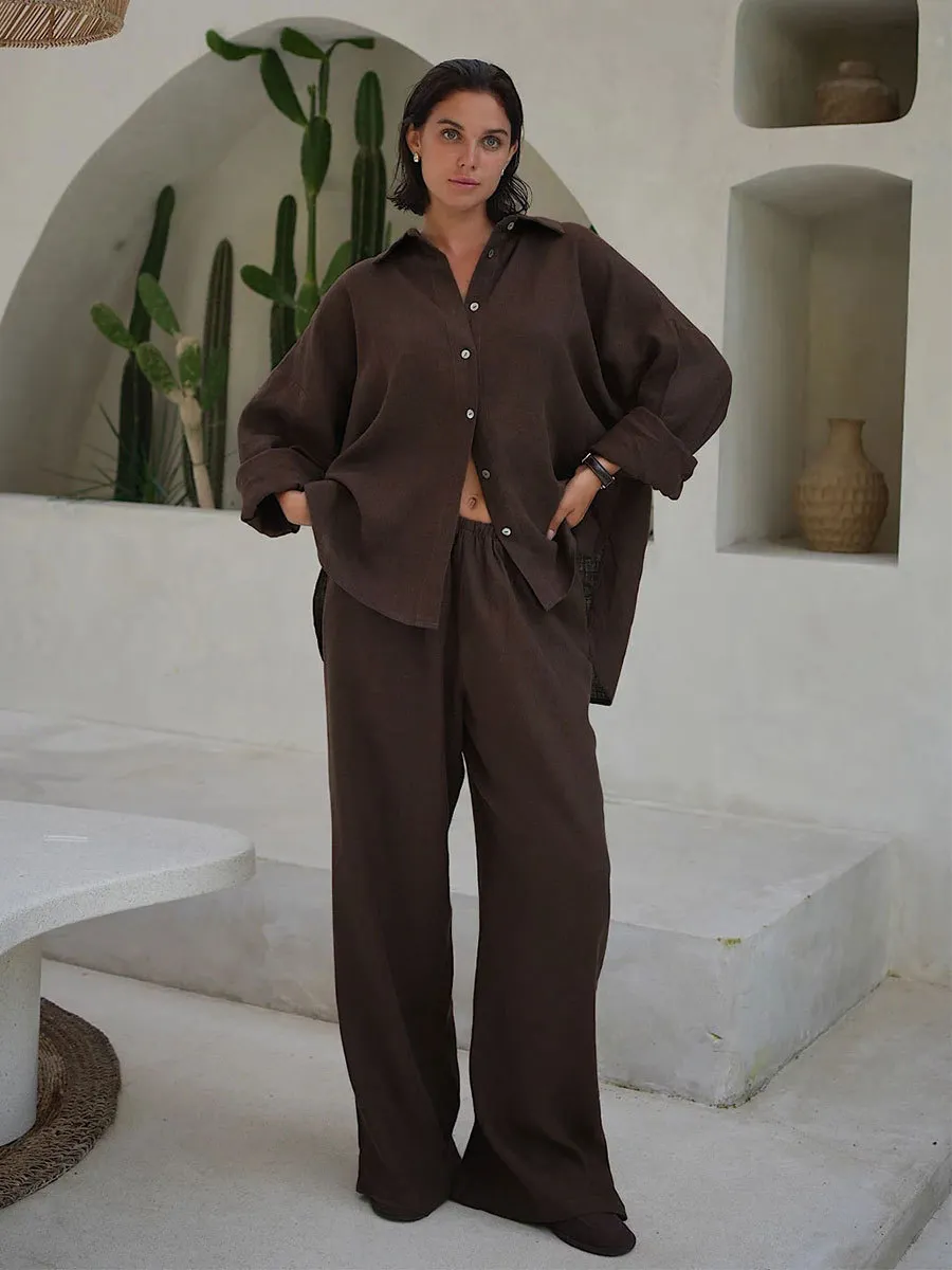 Churchf Churchf Sleeve Casual Suit Autumn 2024 New Women's Loose Casual Cotton Shirt Pants Suit