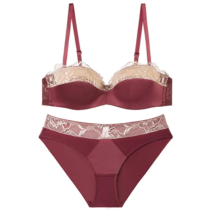 Churchf Half A Cup Of Sexy Demagogue Thin Garnet Lingerie Bra Bra Large Bra Small Size Set Anti-Sagging Bra