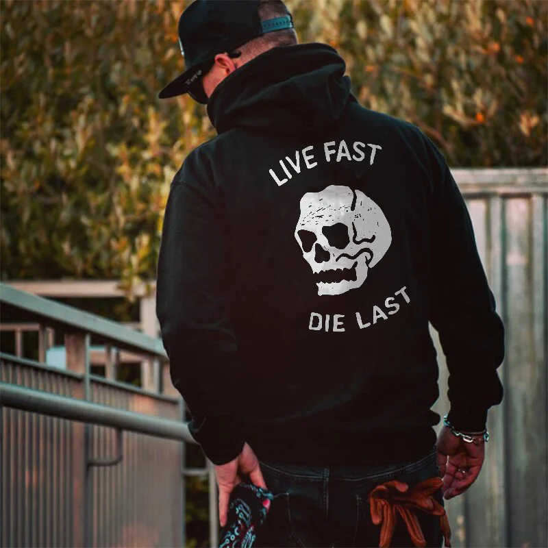 UPRANDY Black Classic Live Fast Die Last Skull Printed Hoodie -  UPRANDY
