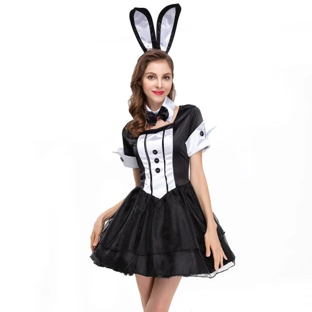 Women Sexy Black Bunny Rabbit Costume Halloween Dress-elleschic