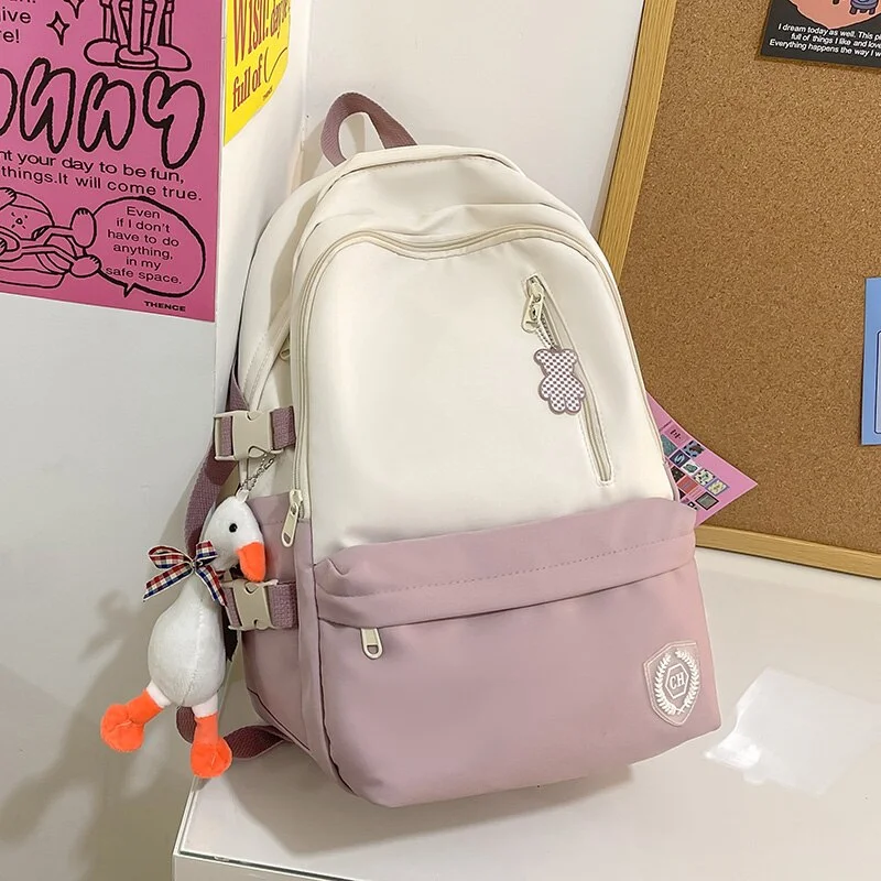 Pongl Cute Women Backpacks Waterproof Multi-Pocket Nylon School Backpack for Student Female Girls Kawaii Laptop Book Pack
