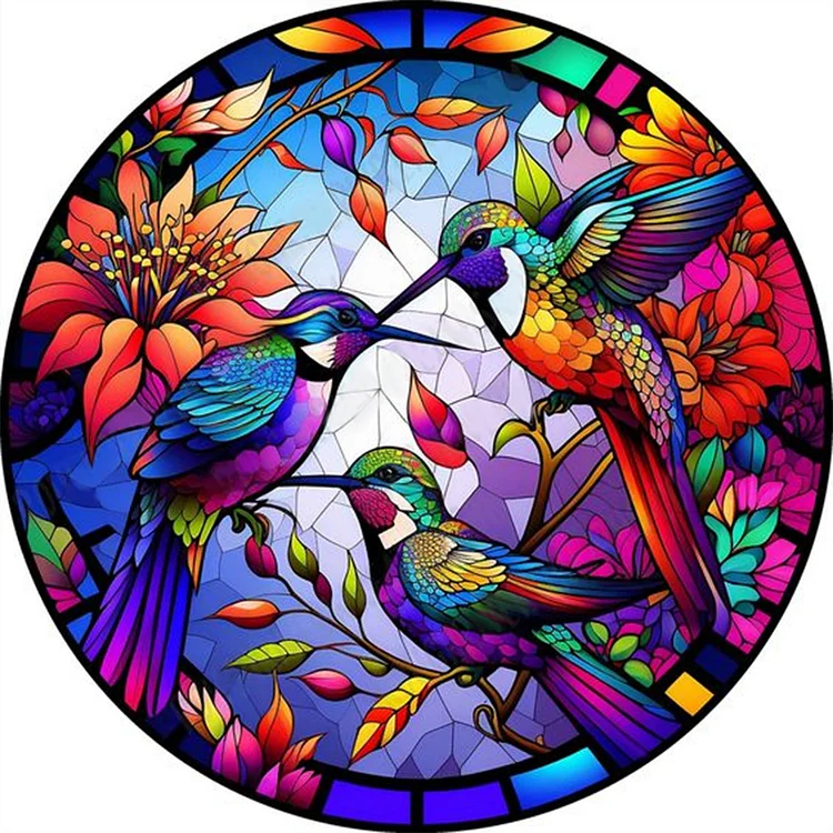 Round Plate Glass Painting Hummingbird 30*30CM(Canvas) Full Round Drill Diamond Painting gbfke