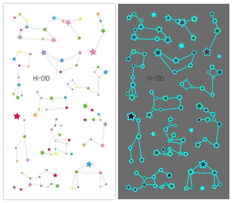 15 kinds Cute Small Blue Light Luminous Temporary Tattoo Face Hand Sticker Party Disposable Noctilucent tatouage temporaire