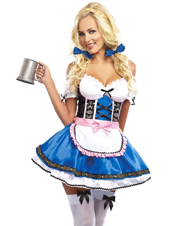 Beer Girl Costume Oktoberfest Women Patchwork Carnival Lace Dress Novameme