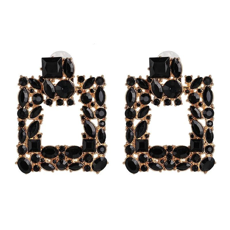 Dvacaman New Designs Crystal Square Drop Earrings for Women 2019 Fashion Rhinestone Statement Earrings Dangle Wedding Jewelry