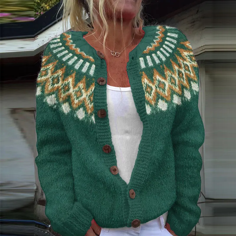 Vintage Icelandic Geometric Knit Warm Sweater Cardigan