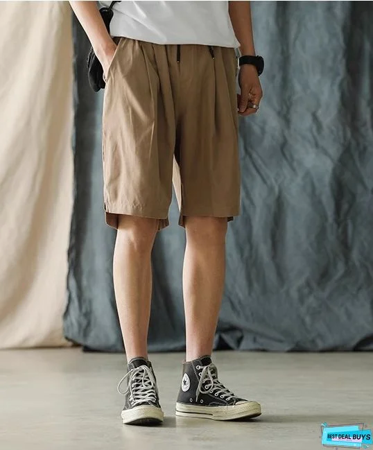 Men's Chino Shorts Baggy Shorts Bermuda shorts Work Shorts Pleated Pants Front Pocket High Rise Plain Comfort Breathable Short Casual Daily Cotton Blend Vintage Elegant Blue Khaki Micro-elastic