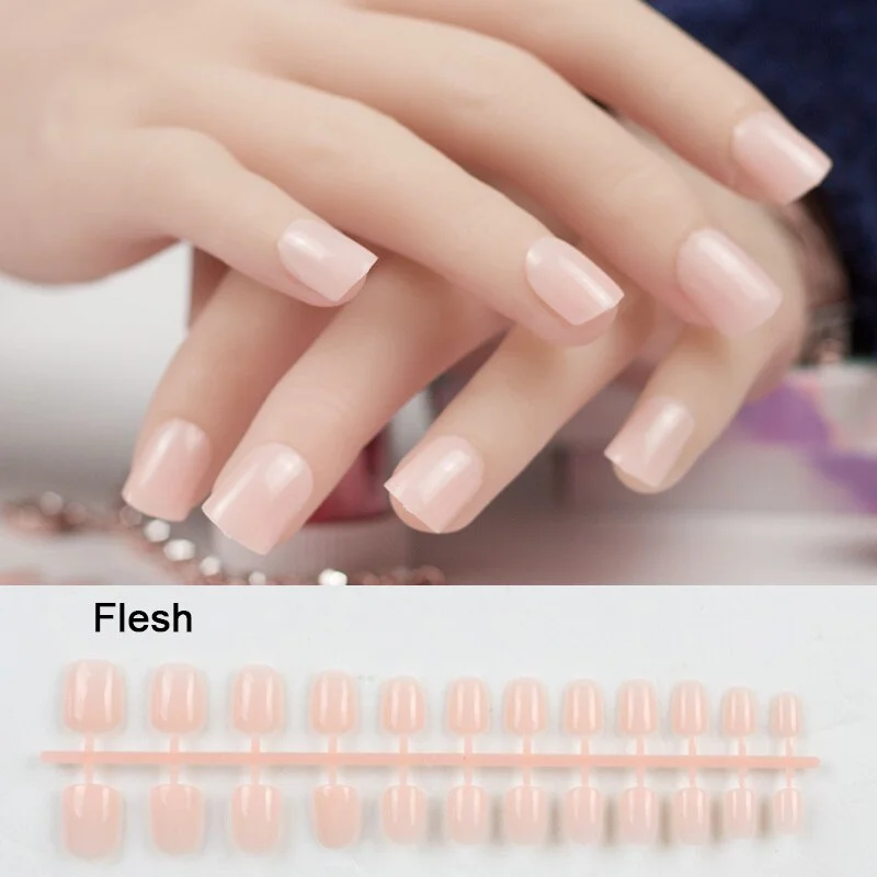 5 Sets/Lot 24pcs Artficial Nails Pure Color Fake Nails Art Decoration Short Square Head Full Cover False Nail Art Tips Display-Nail Inspo
