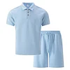 Men's Casual Jacquard Short-Sleeve Polo Shirt & Shorts Two-Piece Set by Inlyline