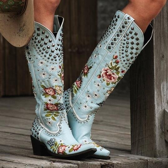 Women Retro Flower Printed High Boots -boots