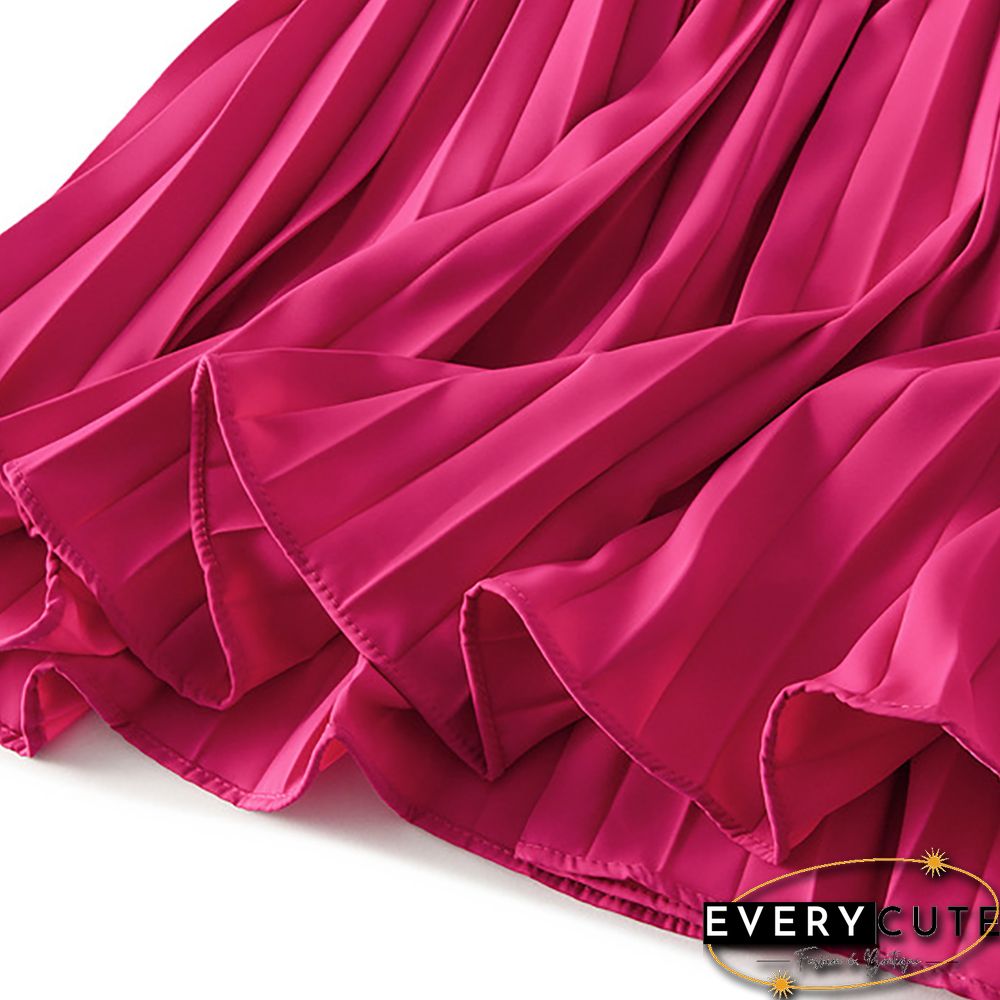 Rosy Elastic Waist A-line Pleated Maxi Skirt
