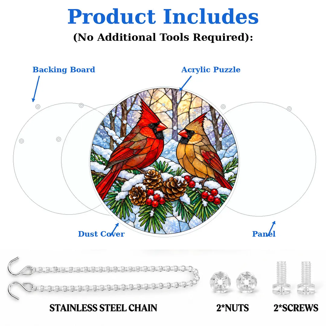 Winter Cardinals Stained Glass Suncatcher Puzzle