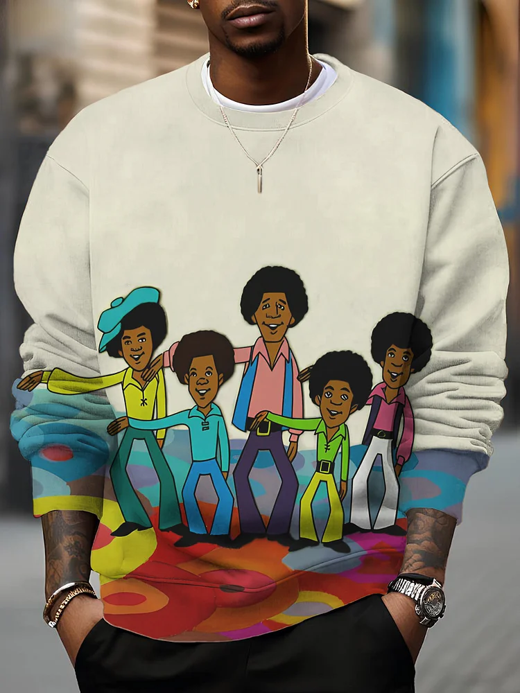 Men's Black Men Dancing Print Casual Sweatshirt