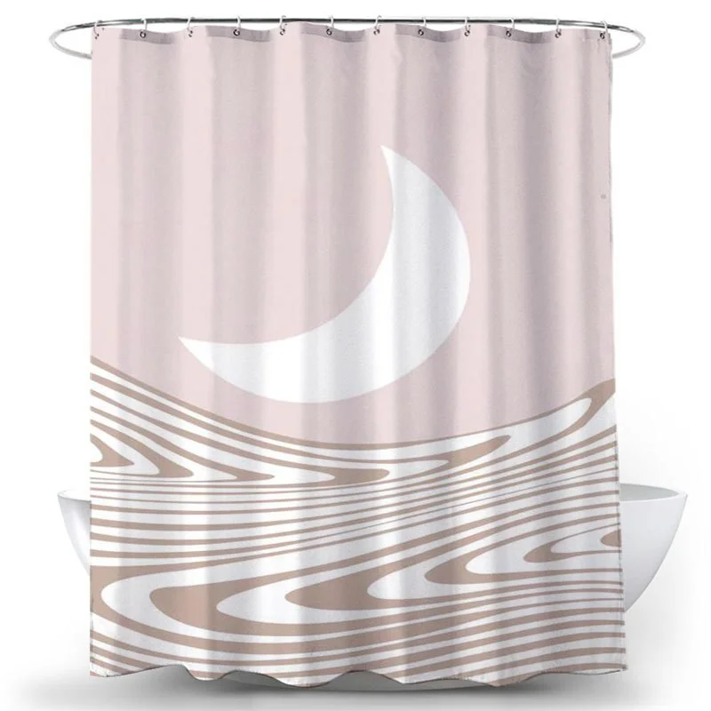 Boho Stars and Moon Washable Shower Curtain Mountain Frabic Waterproof Polyester Bathroom Decor Sets with Hooks