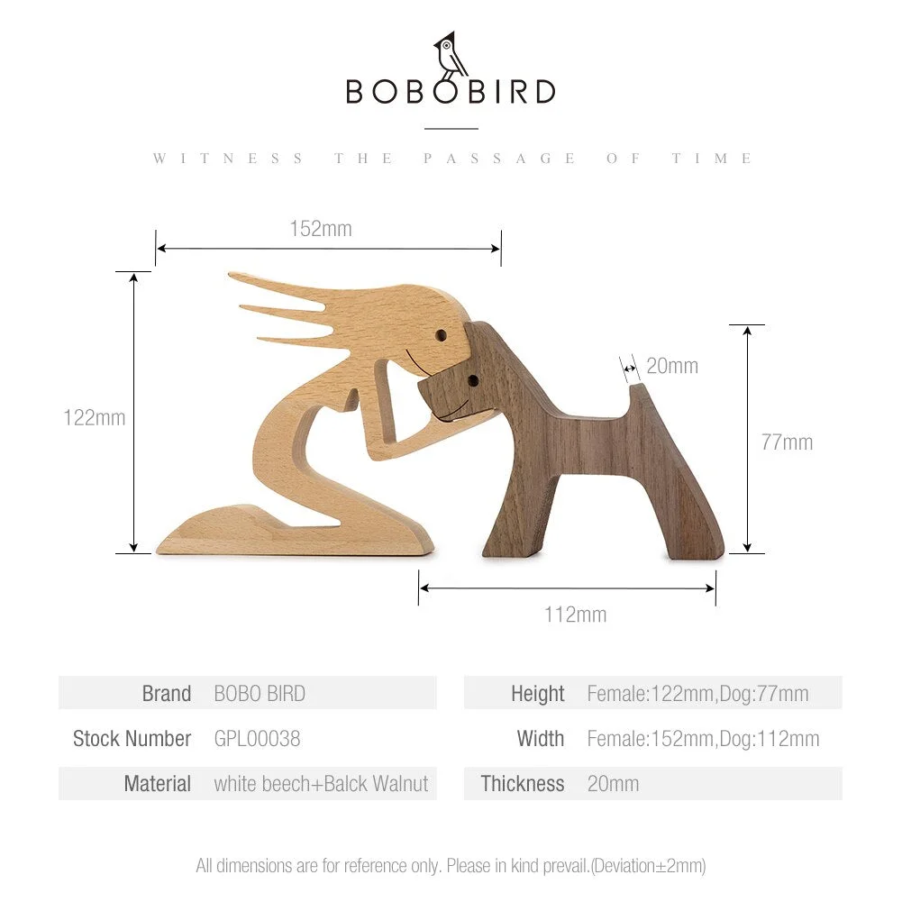 Wooden Figurines Miniatures Women and Dog Carving Wood Art Crafts Home Office Decoration Animal Ornaments Table Decoration