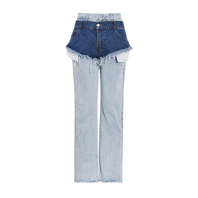Ueong Streetwear Hole Patchwork Tassel Jeans For Women Straight Casual Wide Leg Pants Female Fashion New Clothing 2020