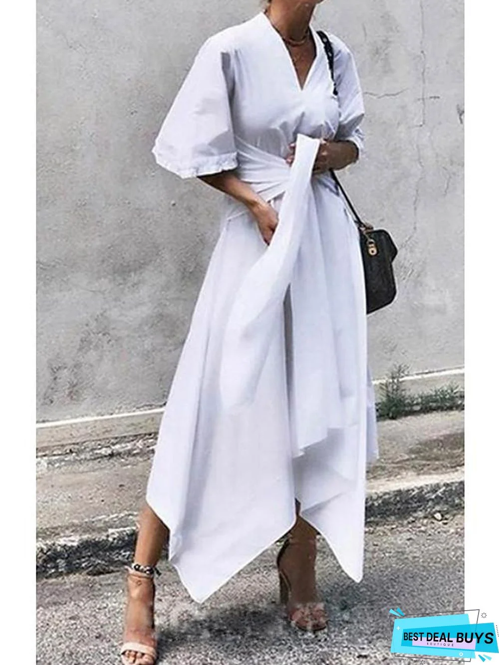 Women's A-Line Dress Midi Dress Half Sleeve Solid Color Summer Elegant White Black White Dresses Linen