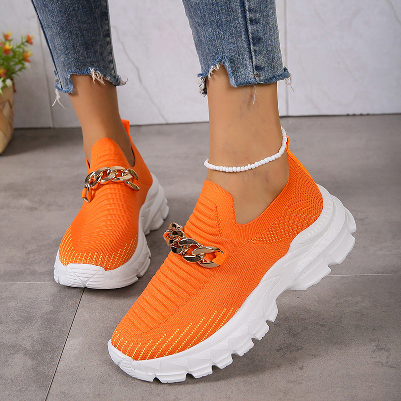 Mature Women Mesh Breathable Sneaker Casual Soft Sole Walking Sock Slip On Flat Shoes