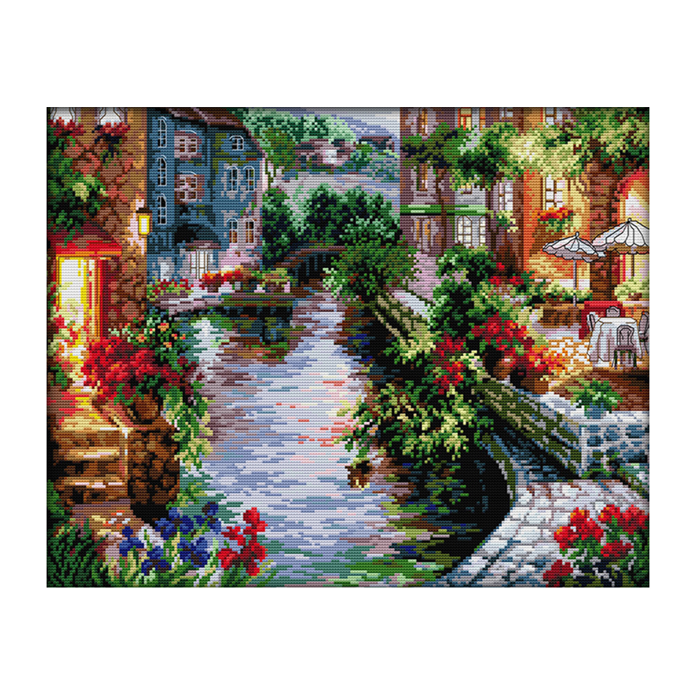 

Water Side House - 14CT Stamped Cross Stitch - 48*40CM, 501 Original