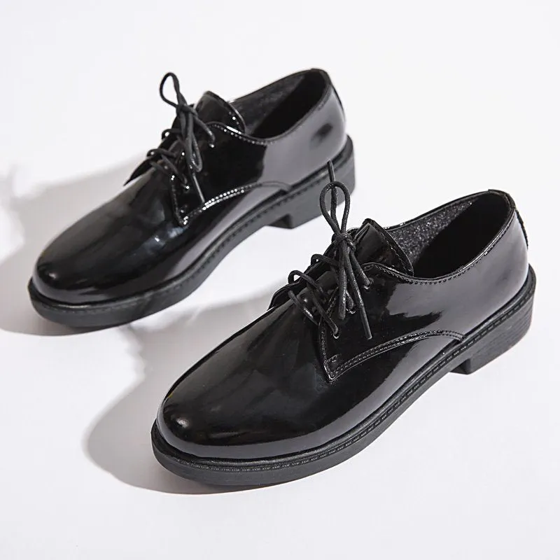Women Platform Flat Oxford Shoes Black Lace Up Leather Casual Round Toe Spring Autumn Shoes Heighten Waterproof Shoes Plus Siz