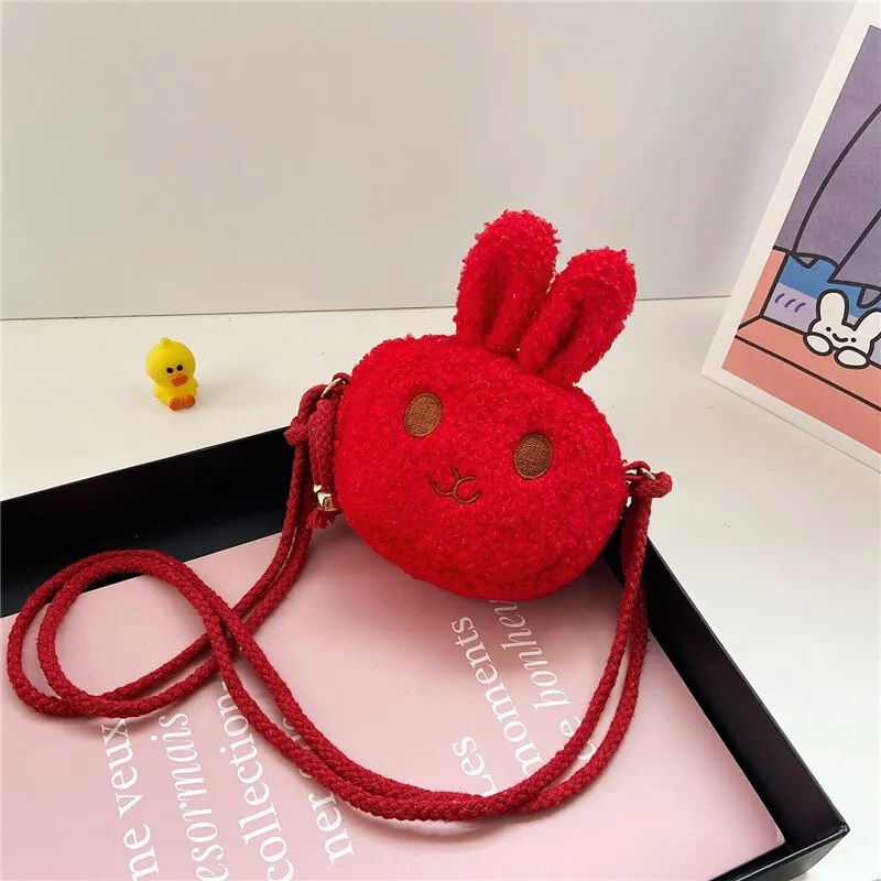 Billionm Children Plush Cartoon Crossbody Bags Cute Little Rabbit Baby Girls Coin Purse Handbags Fashion Kids Small Shoulder Bag