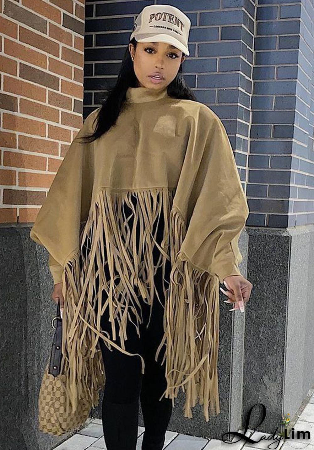 Women Autumn/Winter Premium Deerskin Fleece Fringe Shawl Cape Coat