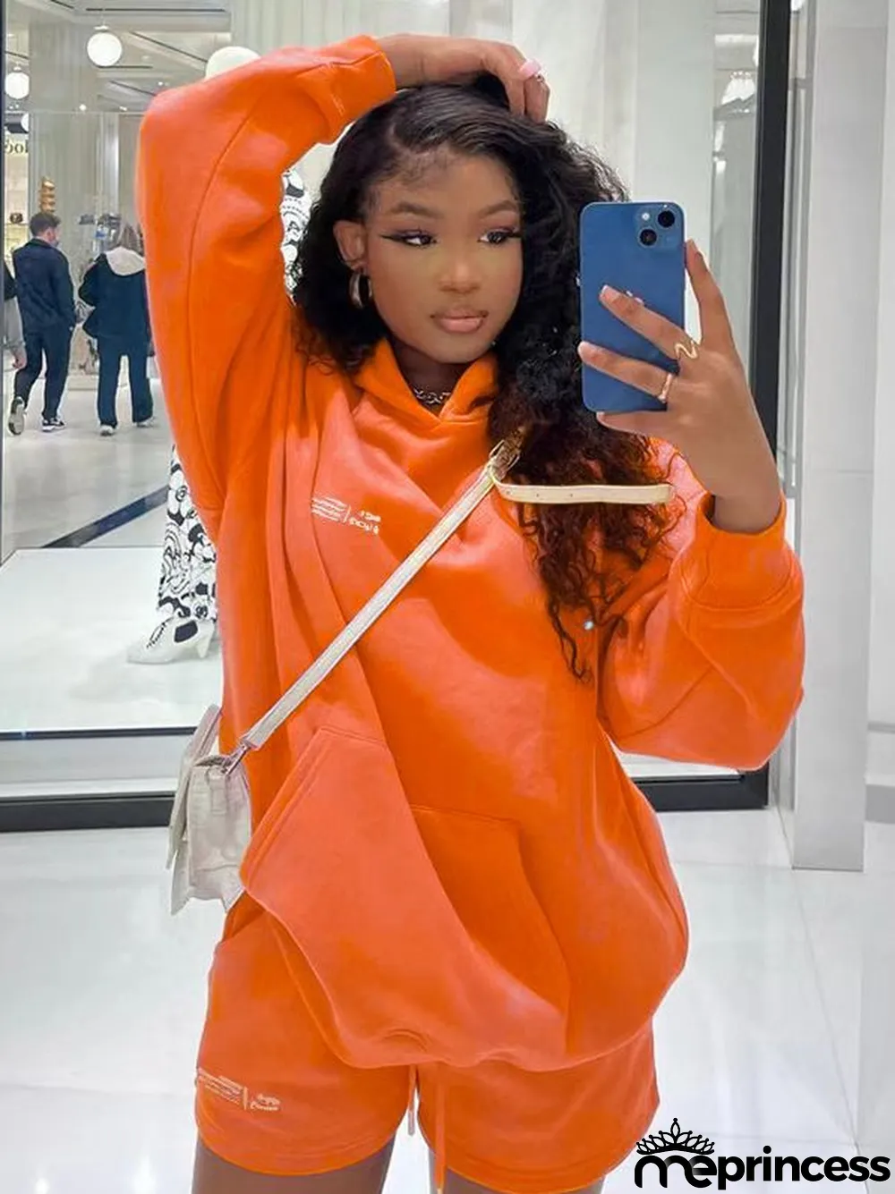 Women'S Fall Hoodies Shorts Set Fashion Sports Logo Long Sleeve Pullover Hooded Hoodies Two Piece Set