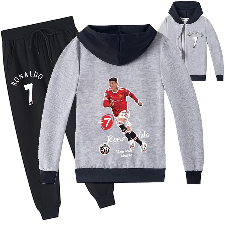 Mayoulove Cristiano Ronaldo inspired zipper jacket and trousers set - Perfect gift for young football fans!-Mayoulove