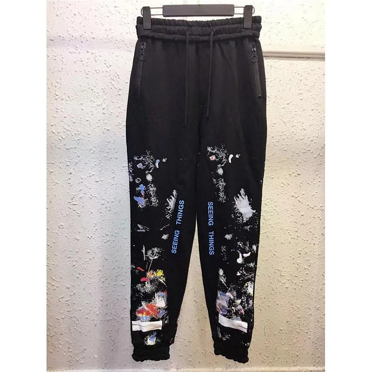 Off White Winter Pants Off Colorful Fireworks Offset Printing Casual Trousers for Men and Women