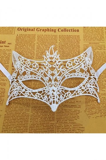 Sexy Wolf Lace Half Face Eyes Mask For Halloween Masquerade Party White-elleschic