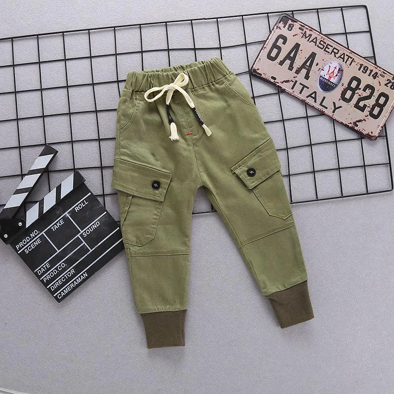 INS hot baby boys pants 0-5 years old Big pocket stitching letters Spring and autumn children's Fashion overalls cotton trousers