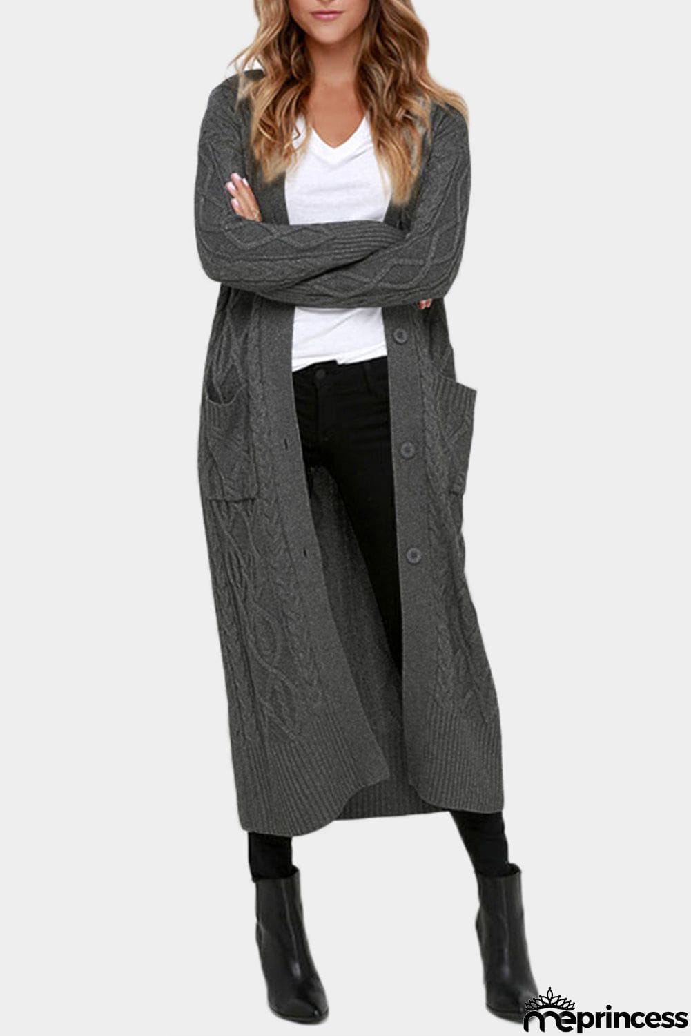 Cable Knit Open Front Long Cardigan