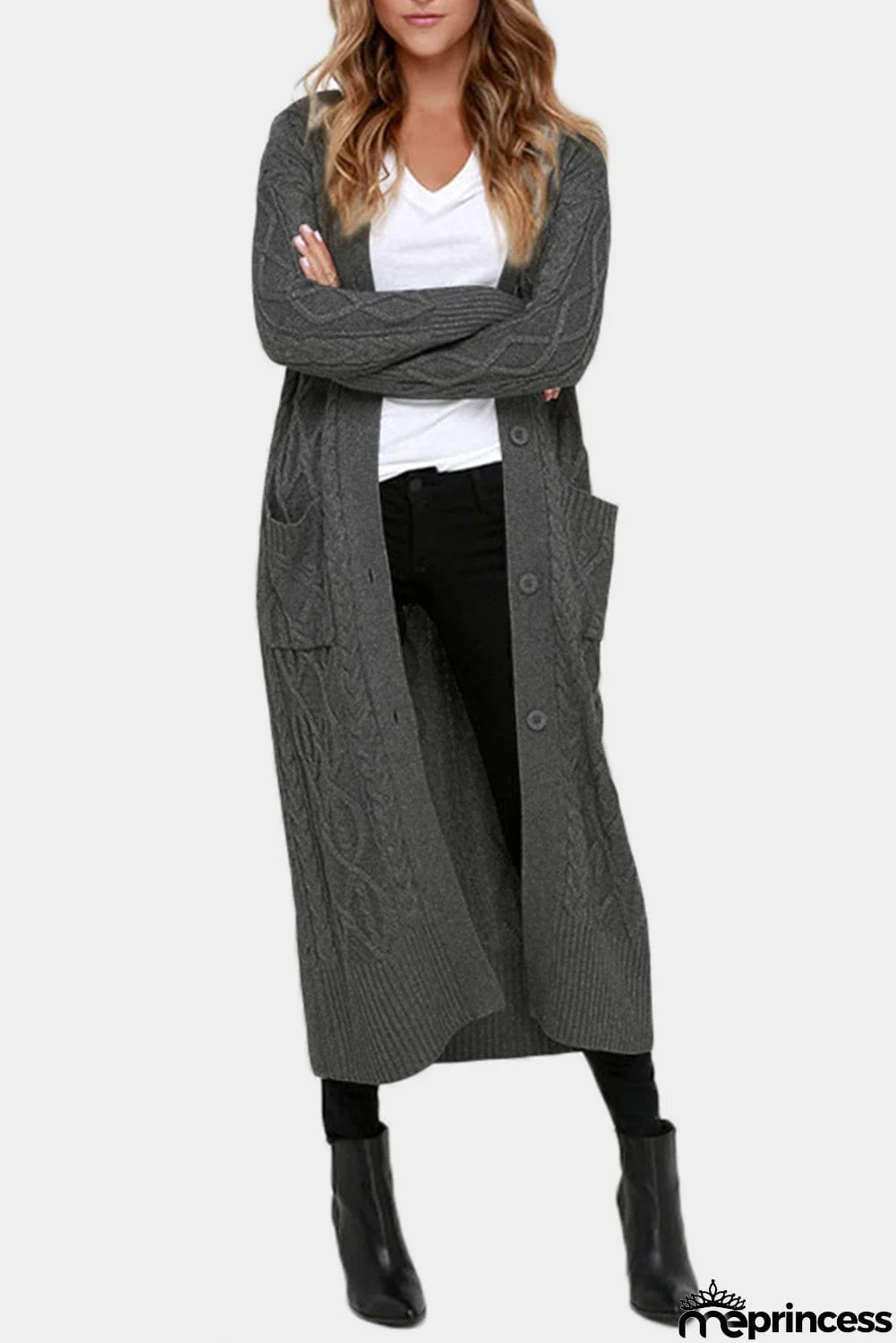 Cable Knit Open Front Long Cardigan