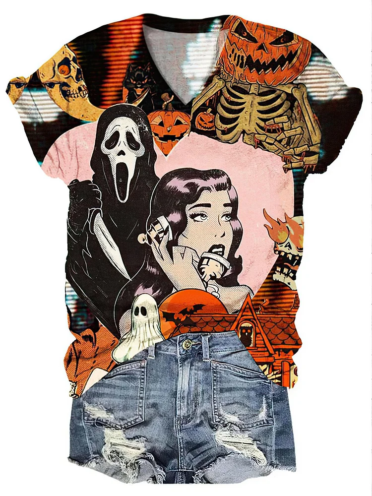 Halloween Art Print Casual T-Shirt