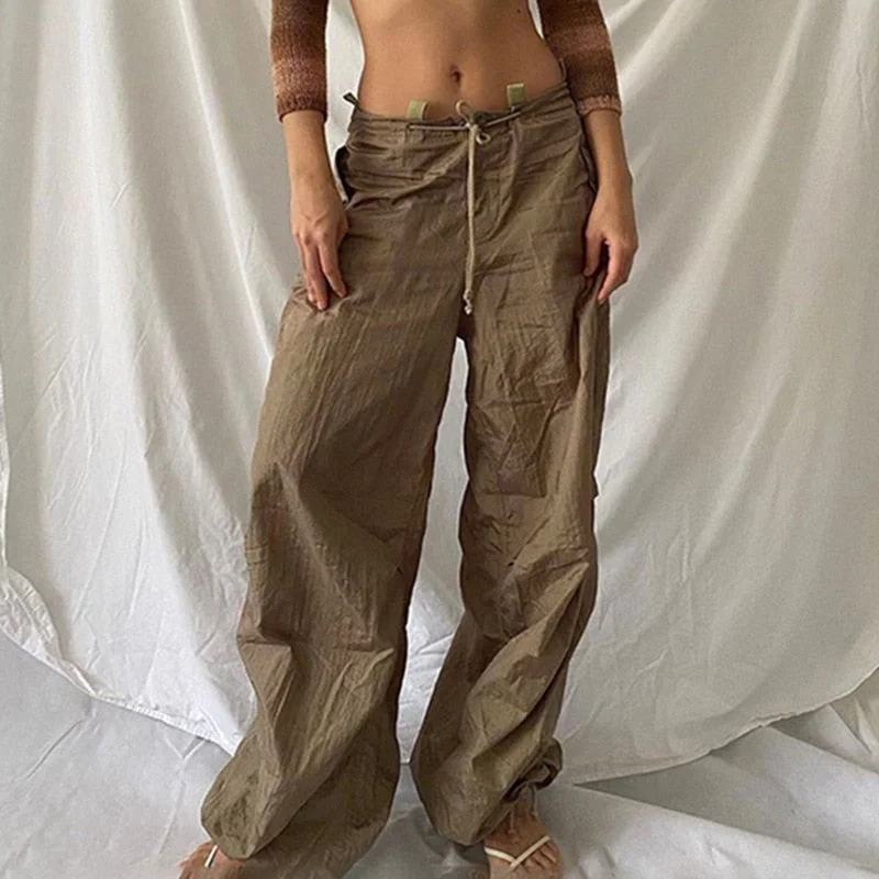 Tawnie Y2K Streetwear Baggy Cargo Pants Women Vintage Drawstring Low Waist Sweatpants Casual Loose Wide Leg Trousers 2022 Summer