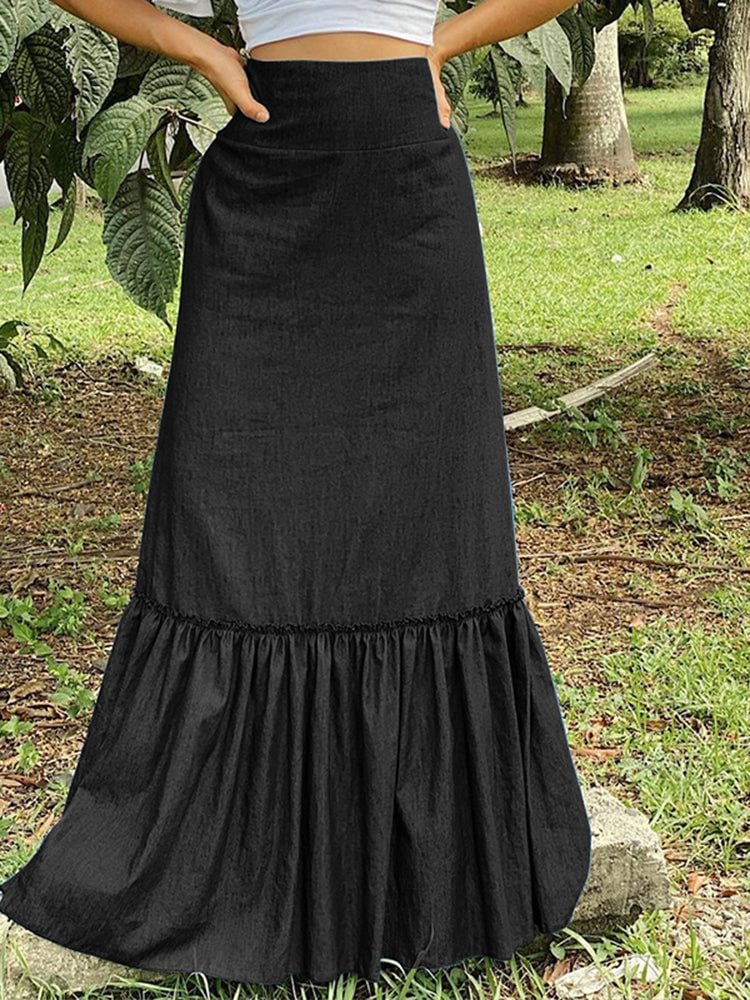 Denim stitching A-line women's skirt SKUH71725 QueenFunky