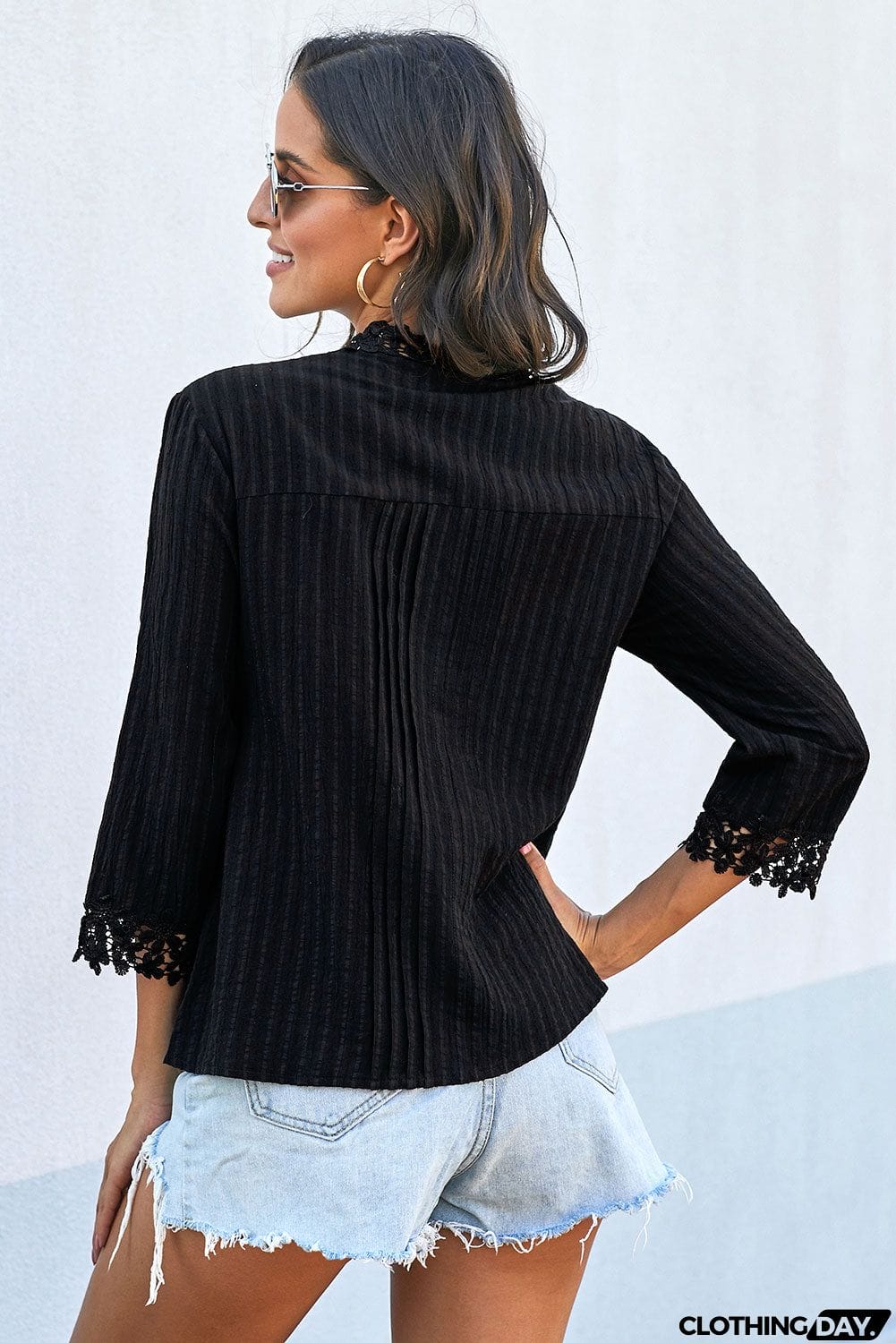 Black Sweet Mary Crochet Lace Shirt