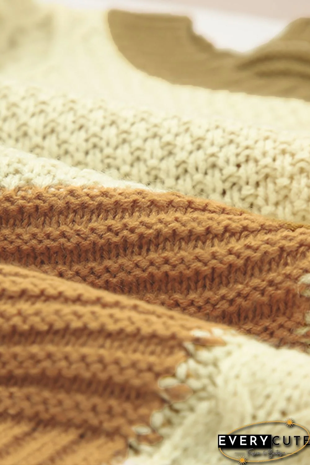 Multicolor Crew Neck Contrast Color Block Sweater