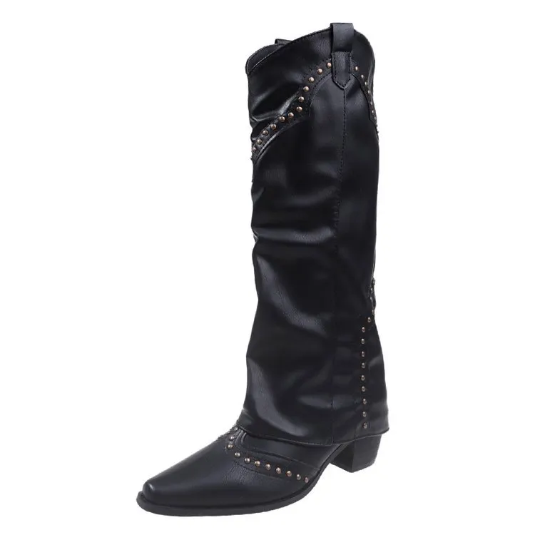Yyvonne Rivet High-Thorn Western Cowboy Boots Rider Boots Long Boots Women Boots French Boots Retro Boots