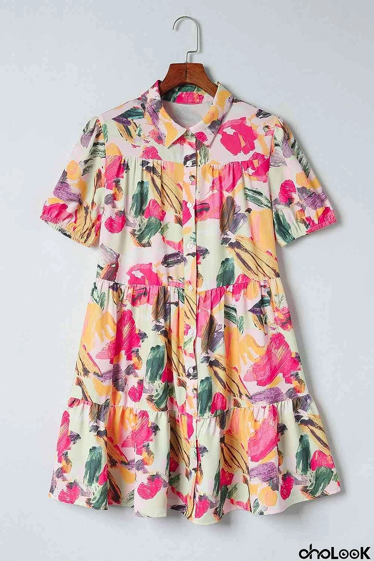 Printed Collared Neck Shirt Dress