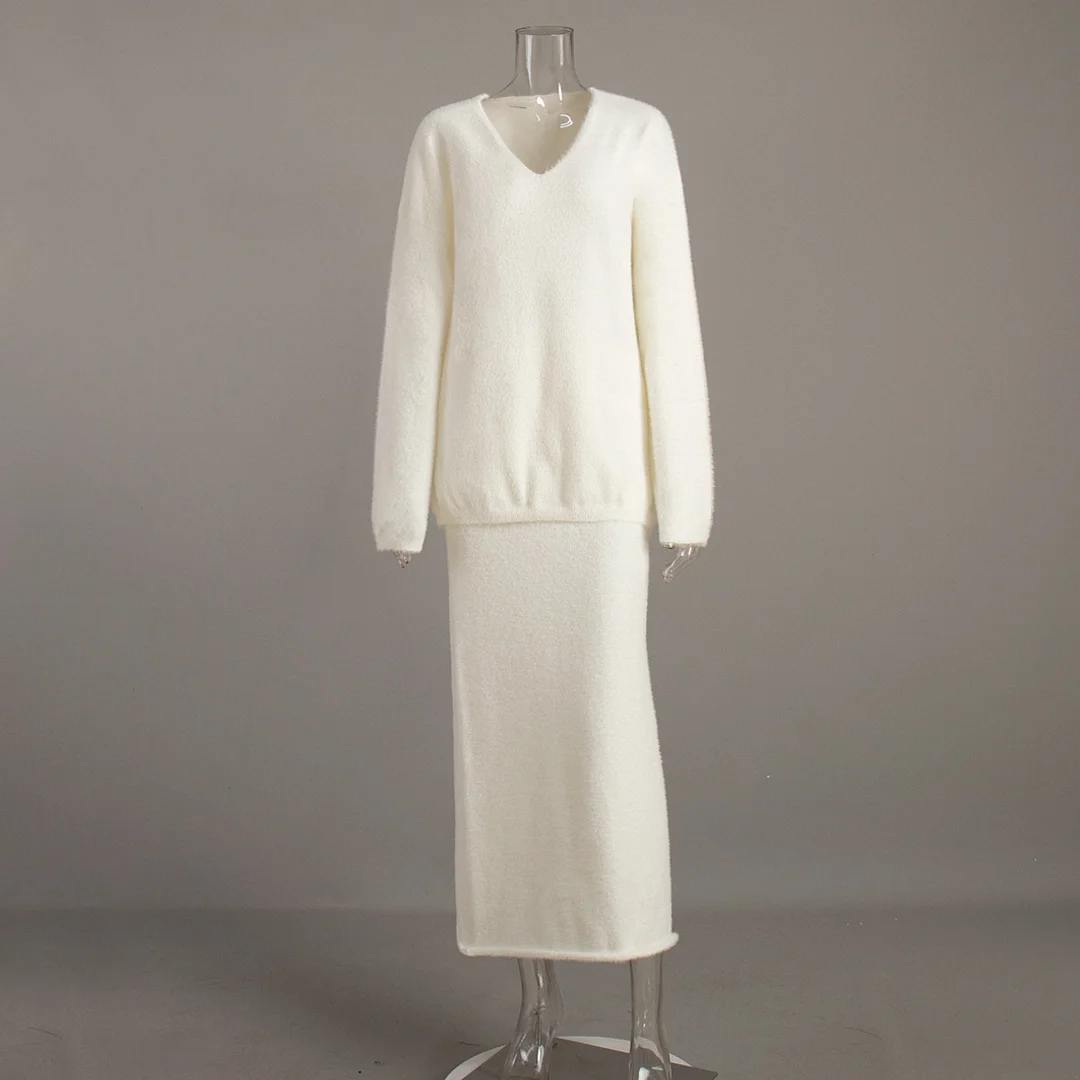 Churchf Churchf Mink Wool Sweater Suit Female Autumn And Winter Commute Simple Knit V-Neck Sweater Half Body