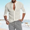 Gioiacombo&trade; Camicia a maniche lunghe in lino con scollo a V tinta unita popolare dei nuovi uomini