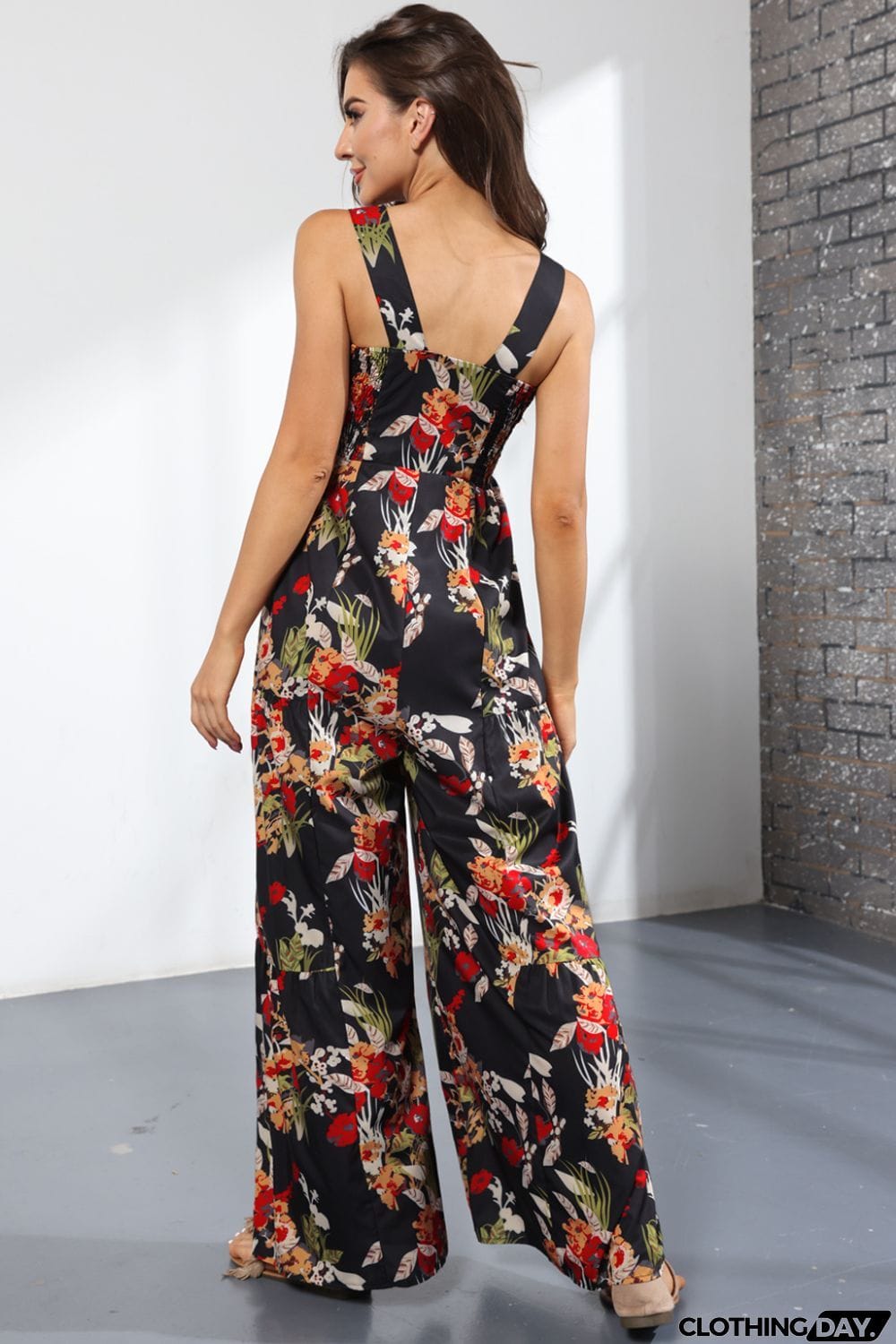 Floral Square Neck Wide Leg Jumpsuit