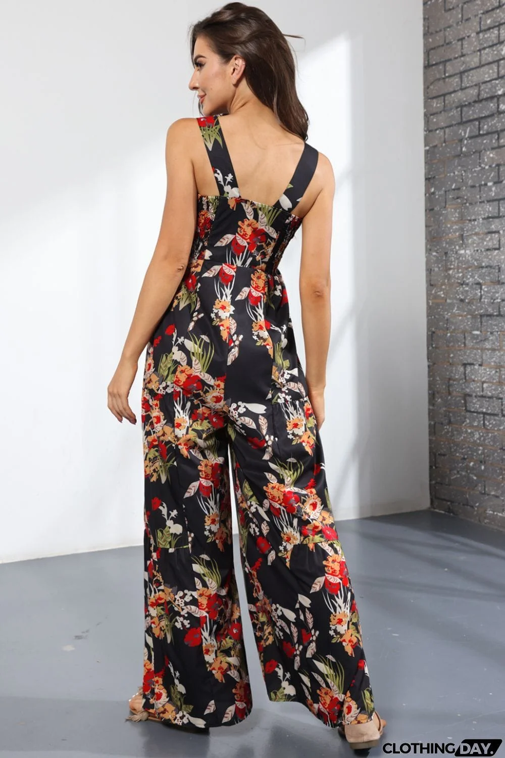 Floral Square Neck Wide Leg Jumpsuit