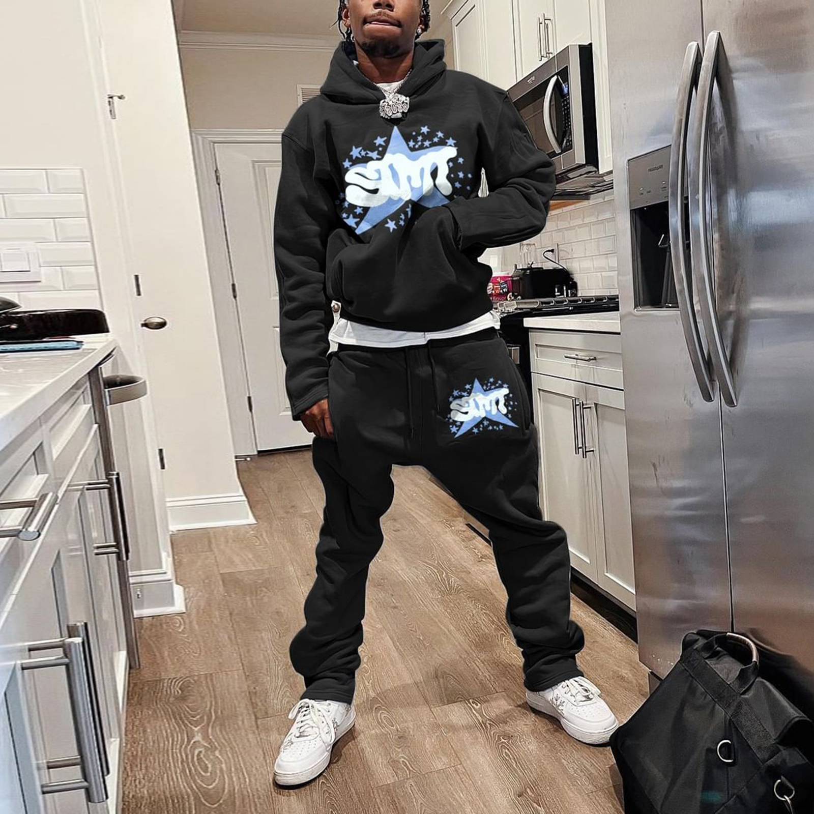 Star Letter Printed Casual Hoodie + Trousers Men'S Suit