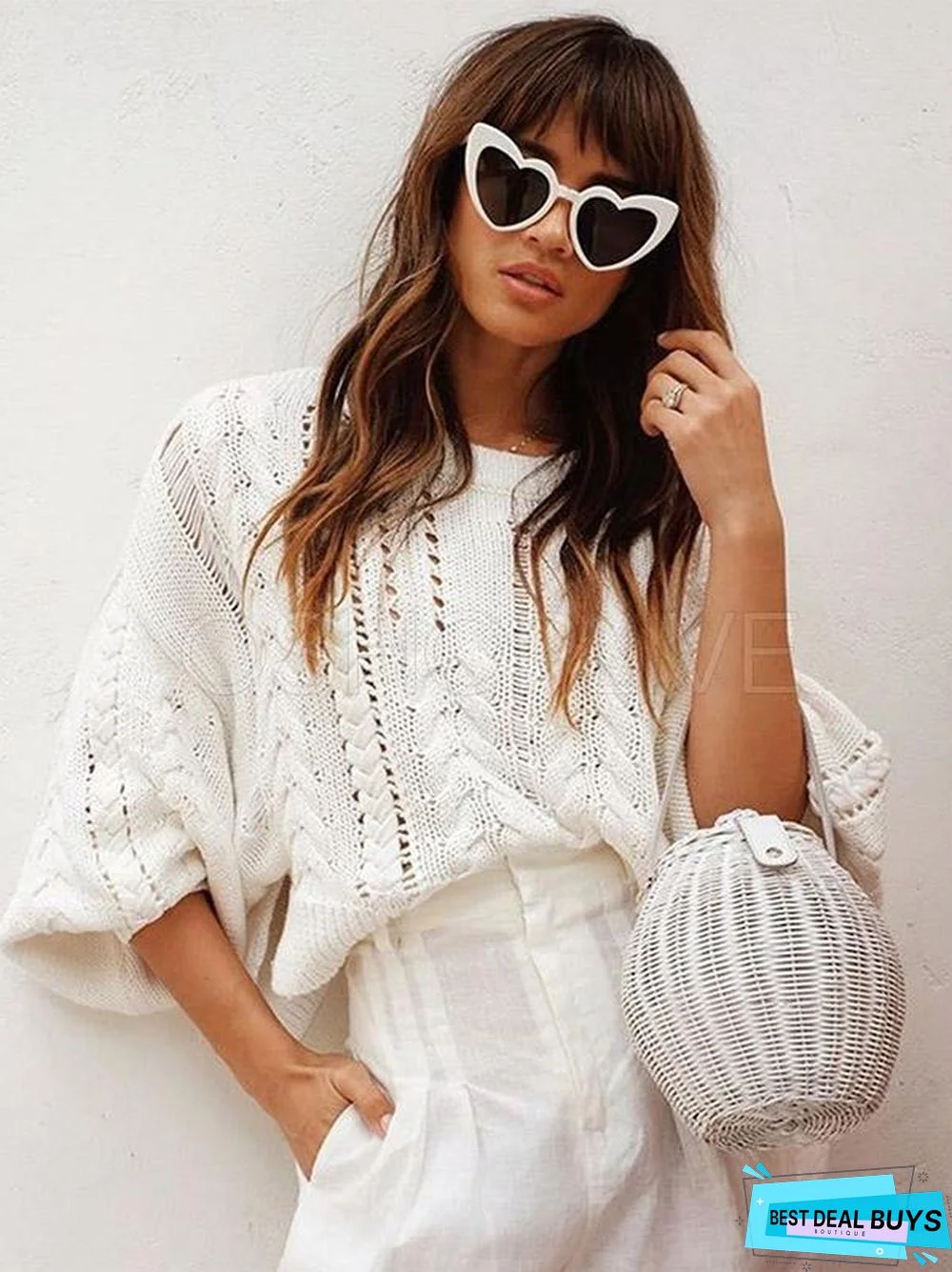 Hollow Bat Sleeve Sweater