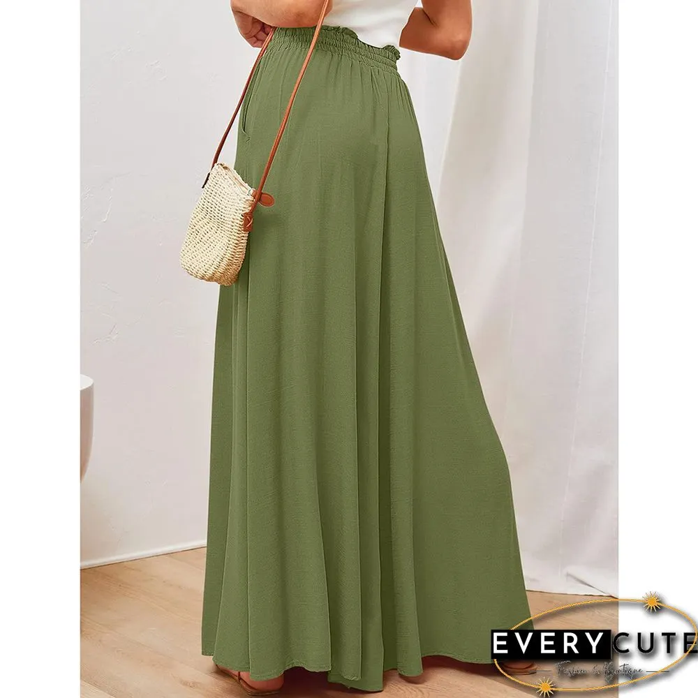 Light Green High Waist Elastic Waistband Long Culottes