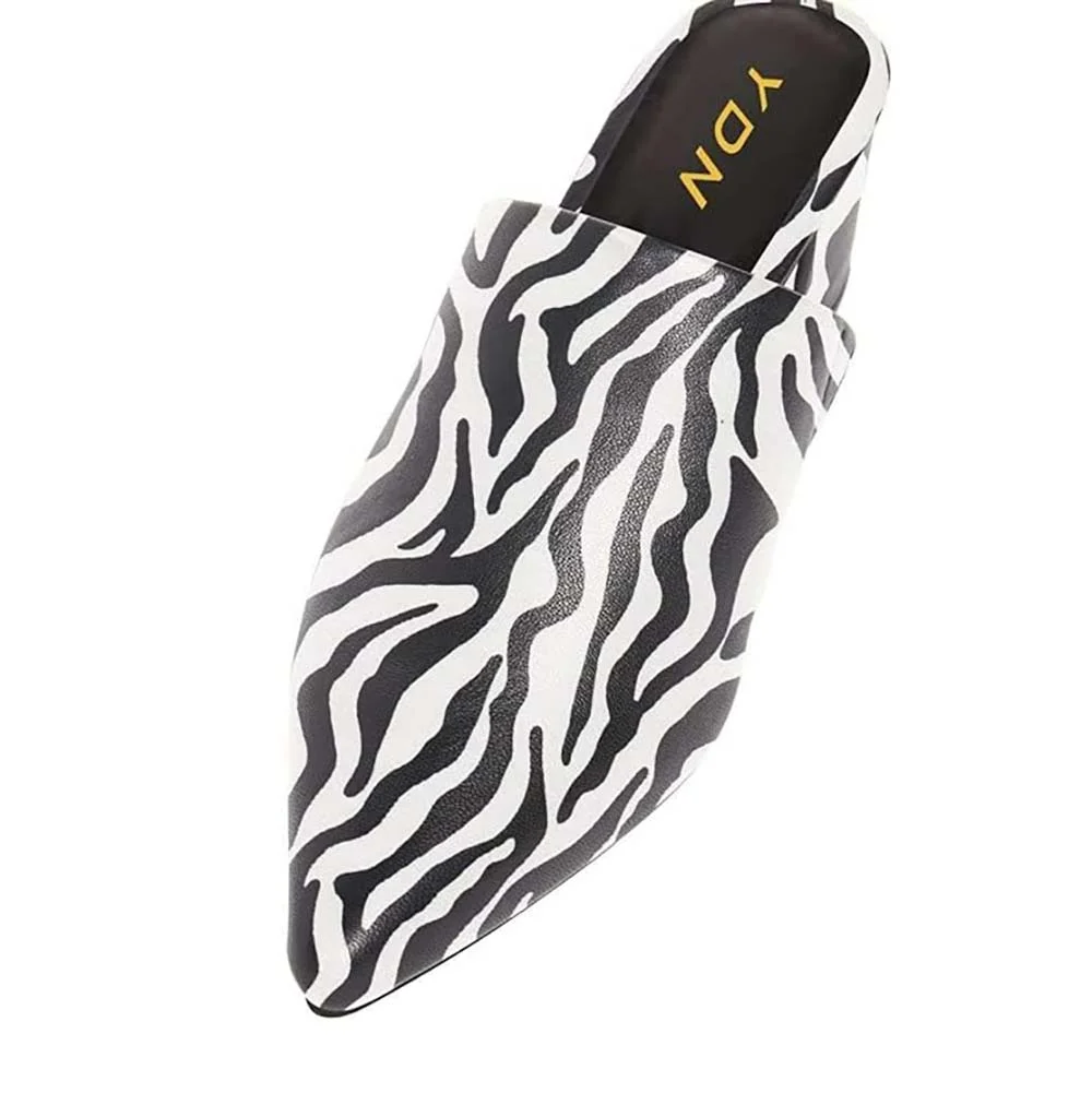 Stylish Black & White Chunky Heel Zebra Print Mules for Women