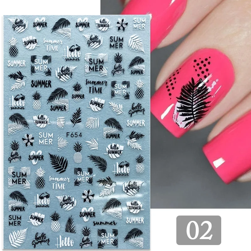 1PC Gold Black Bronzing Leaves Tree 3D Nail Sticker Iridescent Geometrics Lines Adhesive Transfer Sticker DIY Nail Decoration-Nail Inspo