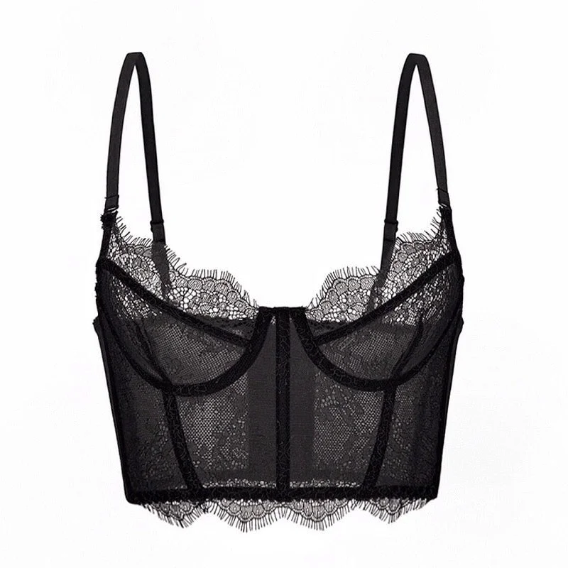 Meet'r Amazing Shaper Bra Women Embroidery Bralette Push Up Transparent Ultra-thin Underwear Female Sexy Lace Lingerie Tops